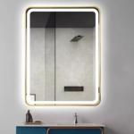 Siena Rectangle Led Mirror (80X60Cm Mirror With 3 Color Led And Gold Frame Modern Illuminated Mirror For Brighter And Stylish Bathrooms Bathroom With Modern Elegance (80x60cm Gold Frame)